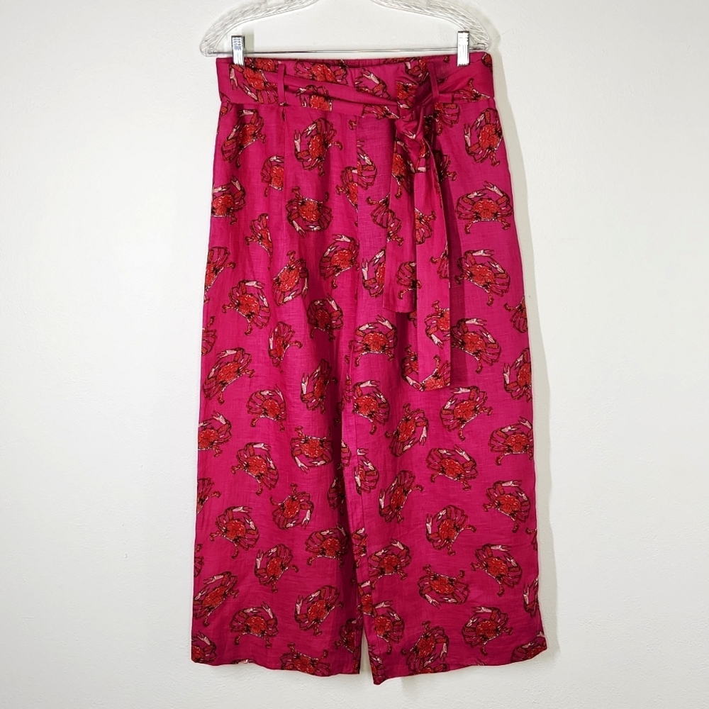 J Crew Womens Tie-waist Linen Pants in Ratti King Crab Print 12 - Picture 2 of 16